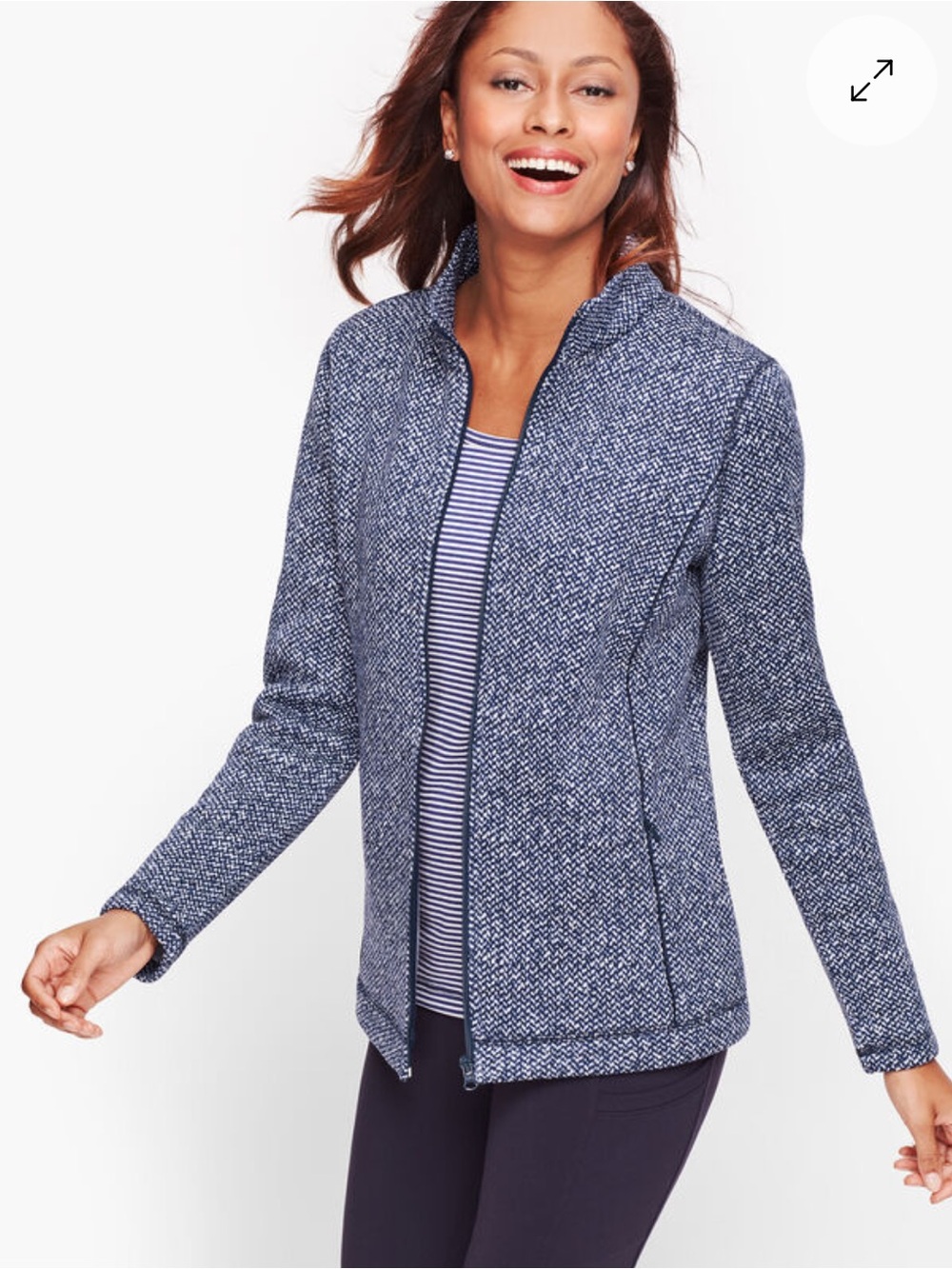 T by Talbots Textured Knit Full-Zip Jacket Blue Textured Herringbone Jacket S